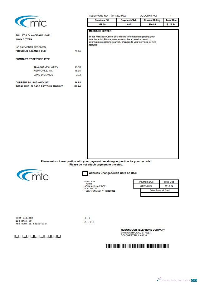 download download USA Illinois MTC utility bill template in Word and PDF format PDF template PDF template
